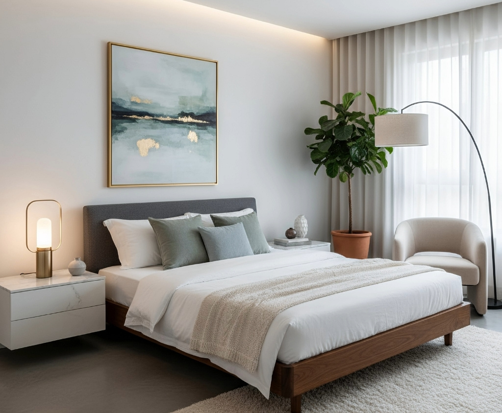 Fresh and tidy bedroom in Fort Washington with crisp linens and dusted surfaces