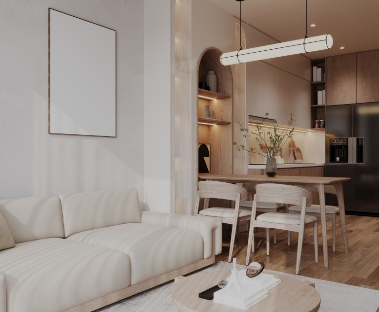 Fresh and tidy apartment living room in Temple Hills with clean furniture and vacuumed carpets