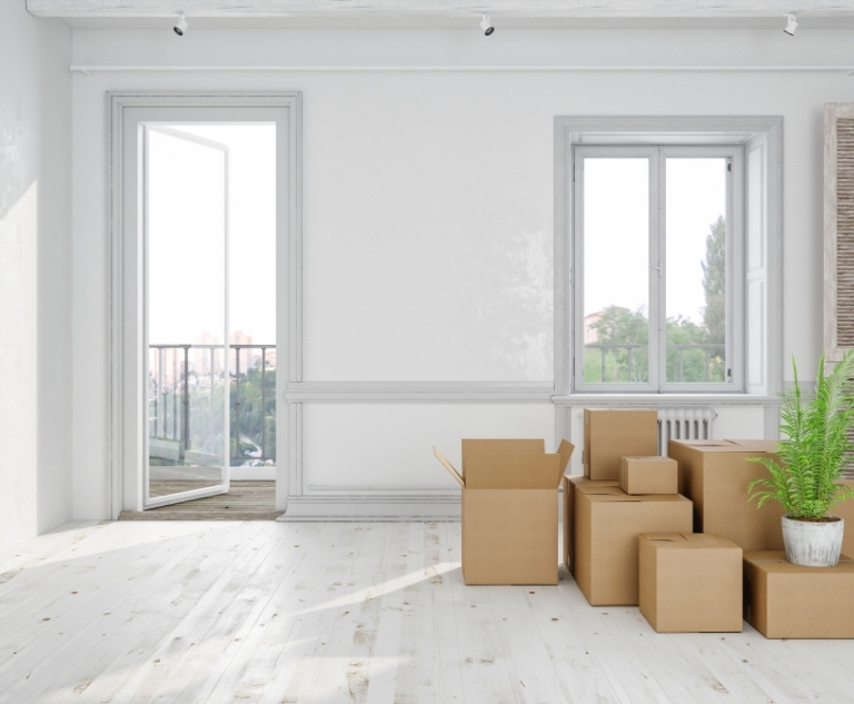 Move in cleaning in Fort Washington with boxes waiting in a fresh and sanitized new home